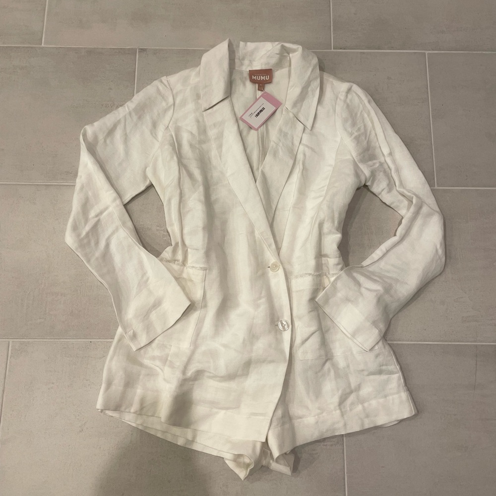 Show me your mumu white blazer linen romper - Picture 2 of 7